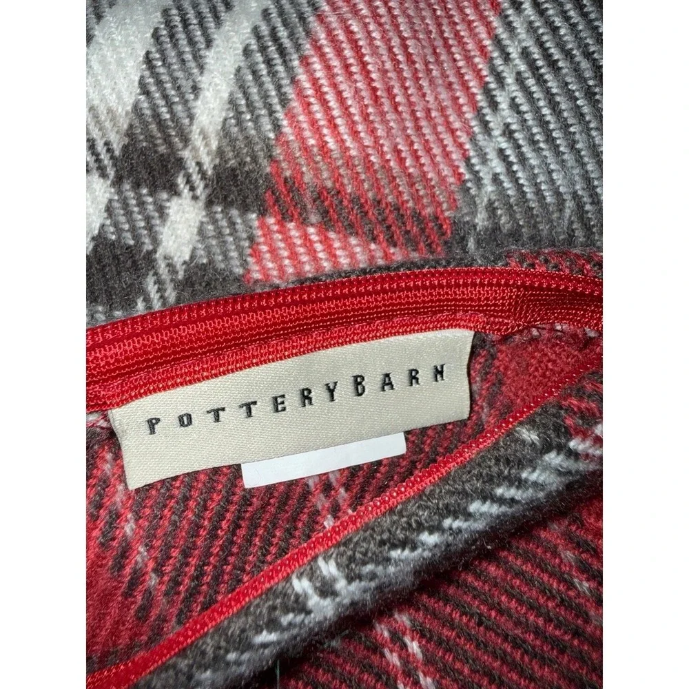 Pottery Barn Red Plaid Fringed Pillow Cover 4110743 Tartan Holiday Decor 20x25